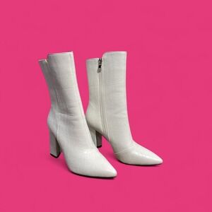 Nasty Gal White Croc Embossed Ankle Boots | Women's Size 5 (Fits Like 6.5–7)